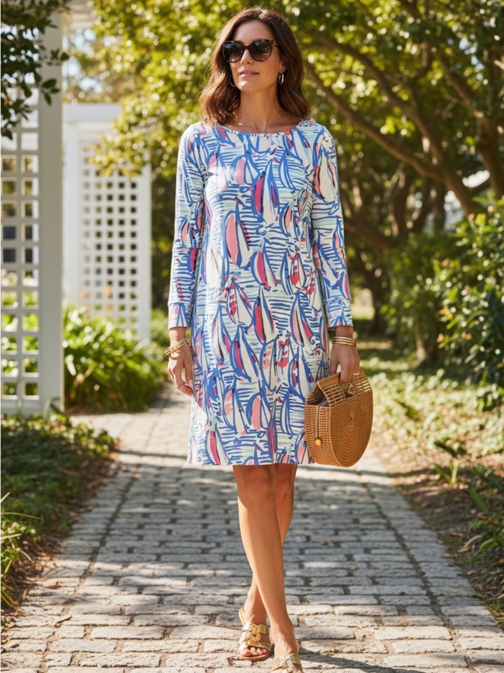 Lilly Pulitzer Marlowe Dress Small S Red Right Return Sailboat Pima Cotton Blue